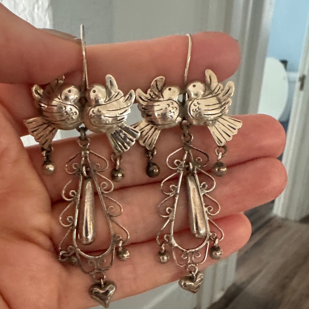 Silver Bird Dangle Earrings